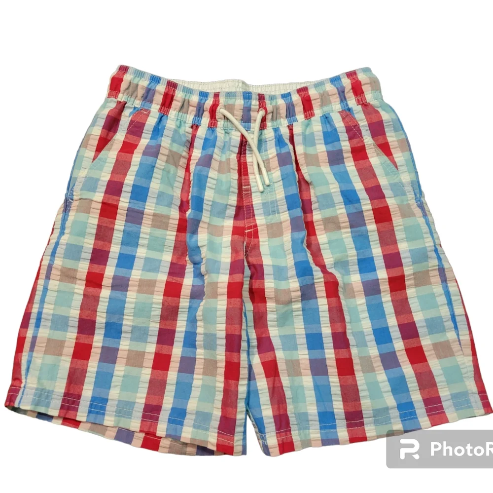 Cat & Jack Boys Swim Shorts Adjustable Lined Plaid Pool Beach Casual Youth 12/14
